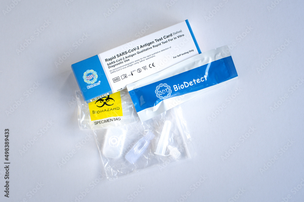A box of SARSCoV2 Antigen Qualitative Rapid Test kit by BioDetect