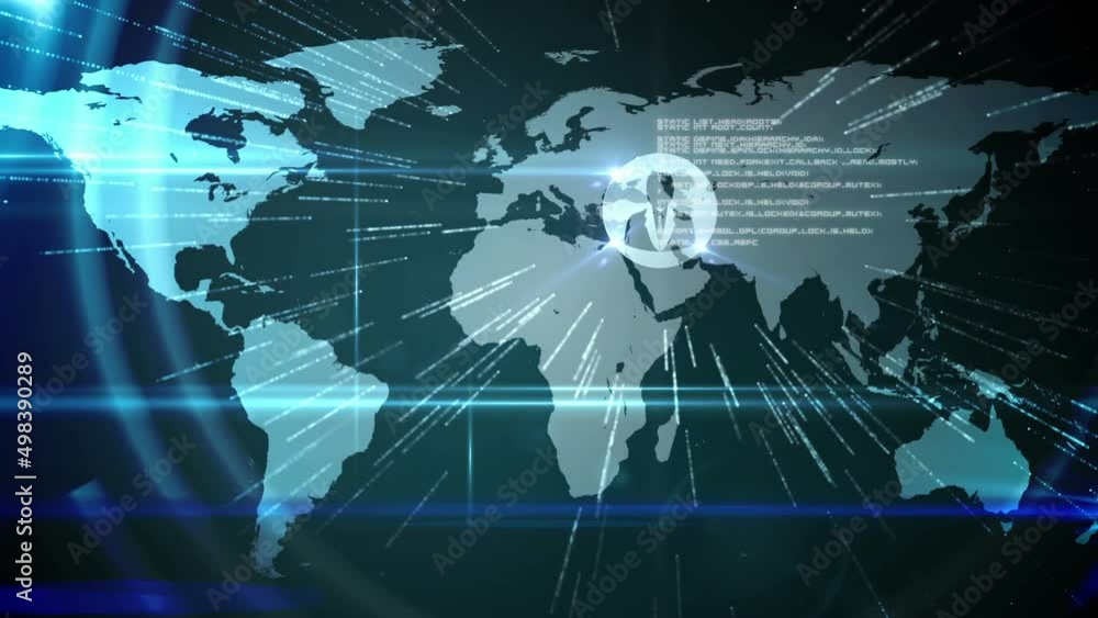 Animation of data processing over world map Animation of data processing over world map