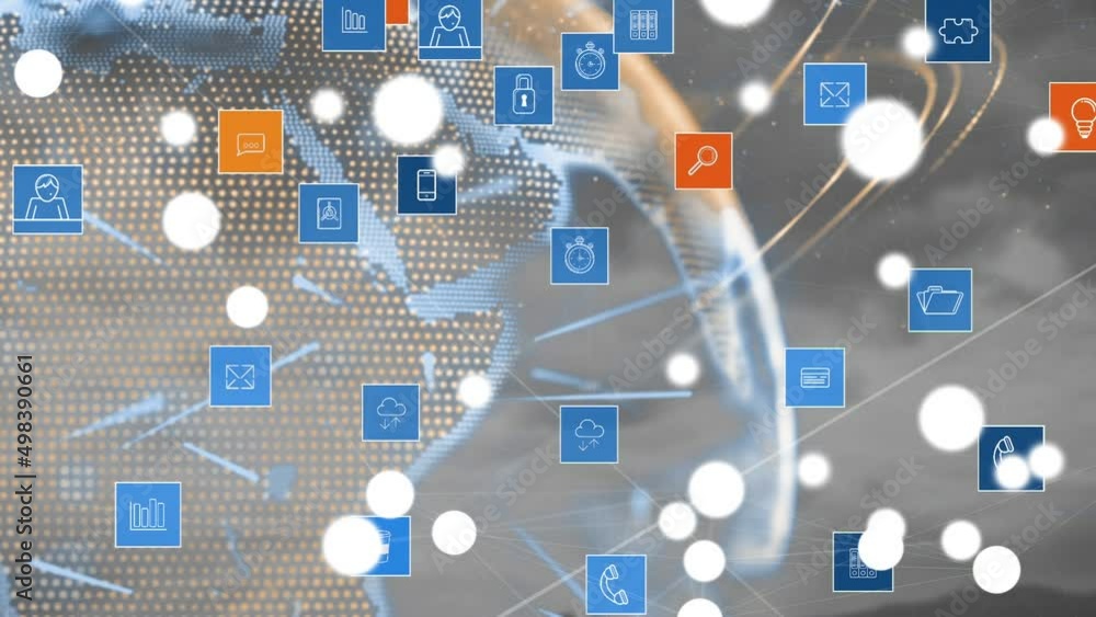 Animation of network of connections over globe and cityscape Animation of network of connections over globe and cityscape