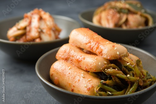 Close up of radish kimchi.