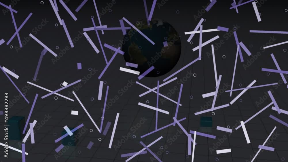 Animation of shapes over globe and graph on black background Animation of shapes over globe and graph on black background