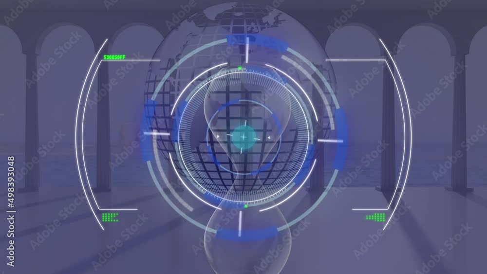 Animation of scope scanning over hourglass and globe