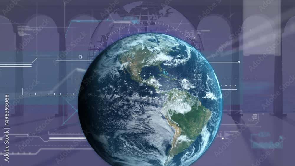 Animation of globe over data processing and globe Animation of globe over data processing and globe