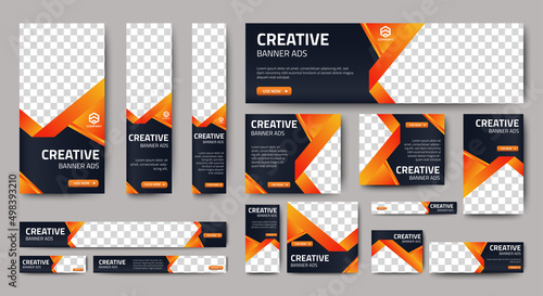 Business banner design web template Set, Horizontal header web banner. Modern Gradient Black and yellow cover header background for website. Social Media Cover ads banner, flyer, invitation card