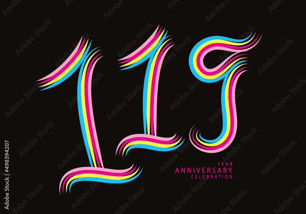 119 years anniversary celebration logotype colorful line vector, 119th birthday logo, 119 number, Banner template, vector design template elements for invitation card and poster.