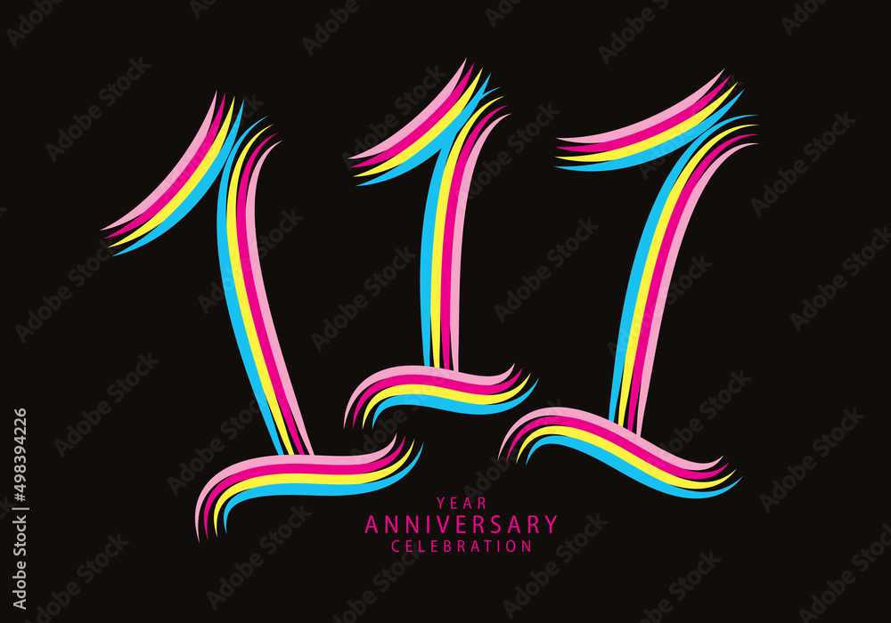 111 years anniversary celebration logotype colorful line vector, 111th birthday logo, 111 number, Banner template, vector design template elements for invitation card and poster.