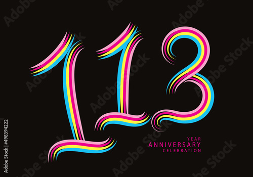 113 years anniversary celebration logotype colorful line vector, 113th birthday logo, 113 number, Banner template, vector design template elements for invitation card and poster.