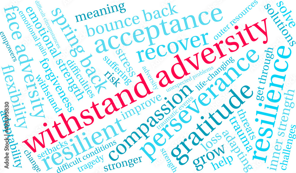 Withstand Adversity Word Cloud on a white background. Withstand Adversity Word Cloud on a white background.
