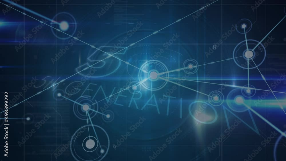 Animation of network of connections over 5g text and data processing Animation of network of connections over 5g text and data processing