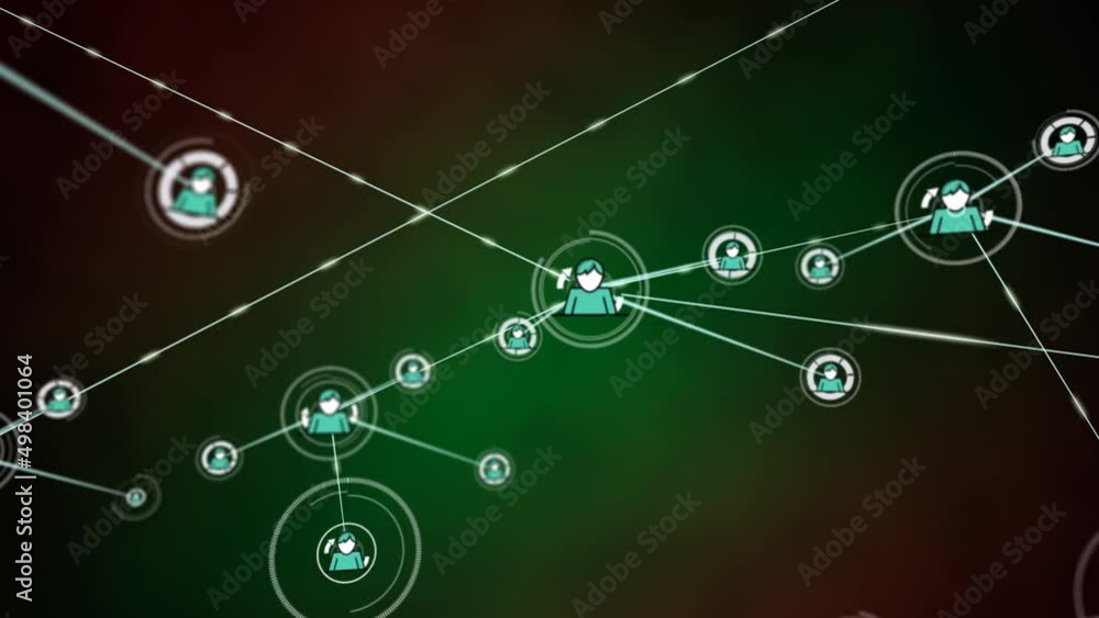 Animation of network of connections with people icons over green background Animation of network of connections with people icons over green background