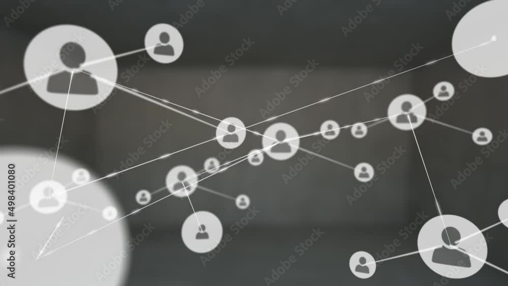 Animation of network of connections with people icons over grey background Animation of network of connections with people icons over grey background