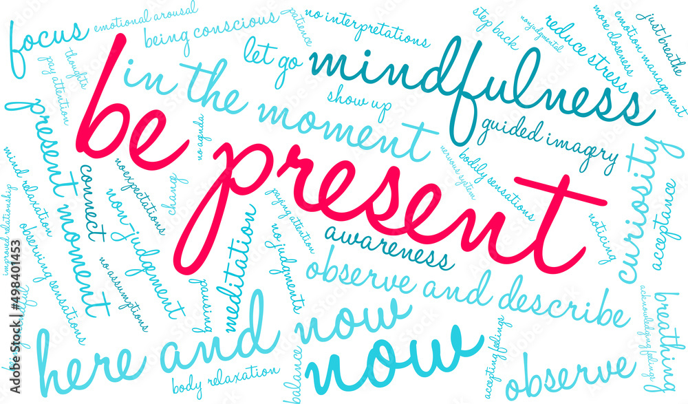 Be Present Word Cloud on a white background. Be Present Word Cloud on a white background.