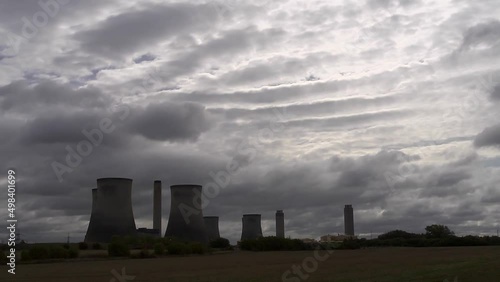 Time lapse clouds behind Didcot Power Station. Wide photo