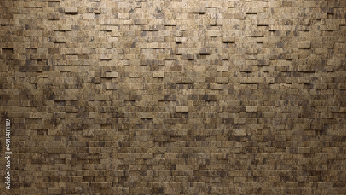Semigloss, 3D Mosaic Tiles arranged in the shape of a wall. Polished, Rectangular, Bricks stacked to create a Natural Stone block background. 3D Render