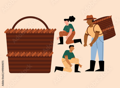 three farmers with basket
