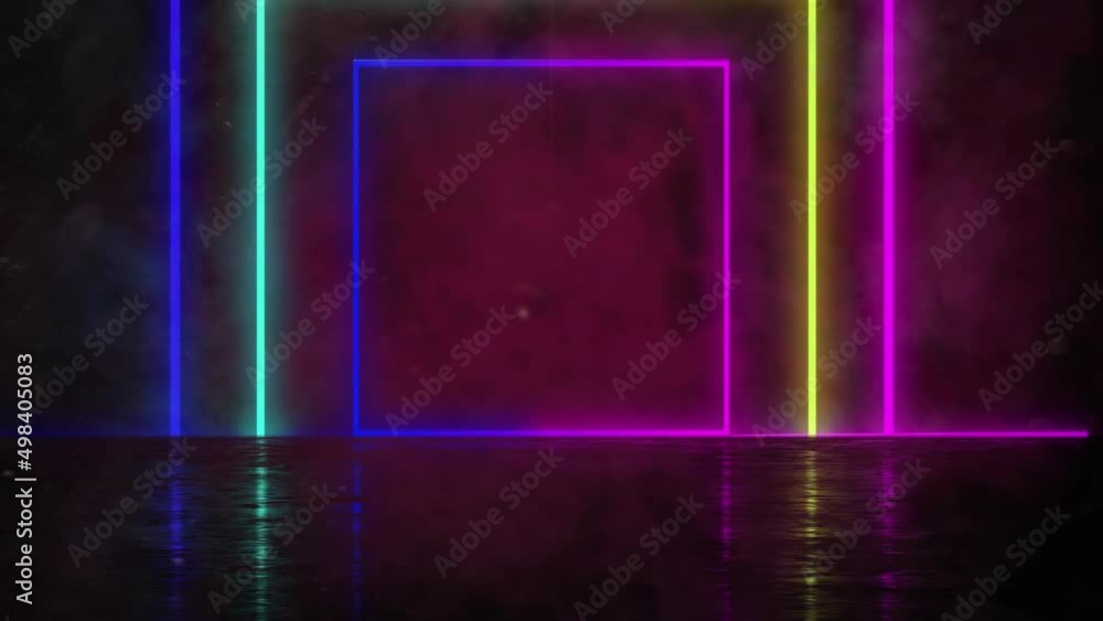 Animation of neon squares moving in red digital space Animation of neon squares moving in red digital space