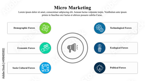 Infographic presentation template of the micro-marketing strategy used over a target group of customers in a niche market.