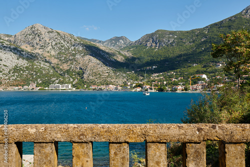 balcony view of the Bay of Kotor in Montenegro in summer