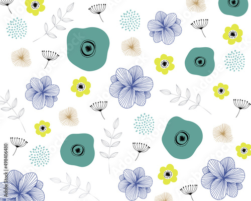 北欧線画花背景（サマーカラー）