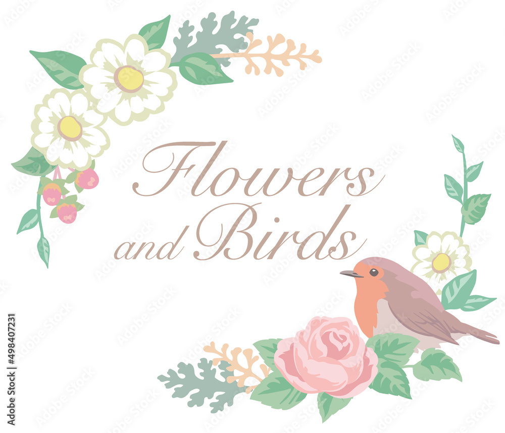 お花と鳥のフレーム。ベクターイラスト素材