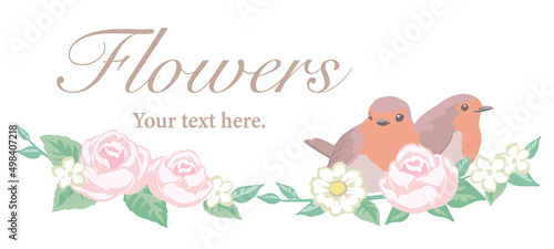 お花と鳥のカット。ベクターイラスト素材