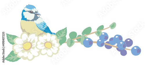 お花と鳥のカット。ベクターイラスト素材
