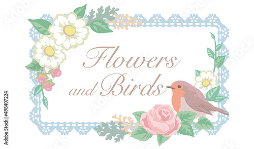 お花と鳥のフレーム。ベクターイラスト素材