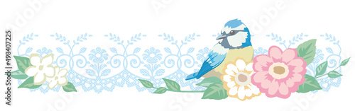お花と鳥のカット。ベクターイラスト素材