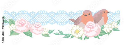 お花と鳥のカット。ベクターイラスト素材