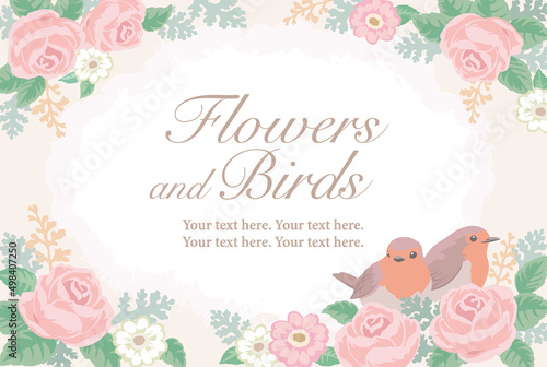 お花と鳥のフレーム。ベクターイラスト素材