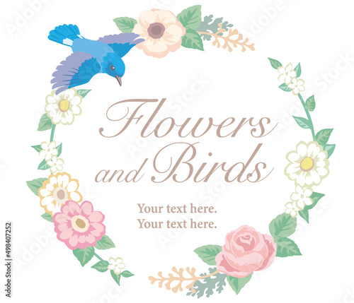 お花と鳥のフレーム。ベクターイラスト素材