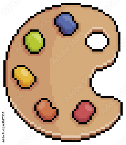 Pixel art paint palette vector icon for 8bit game on white background
