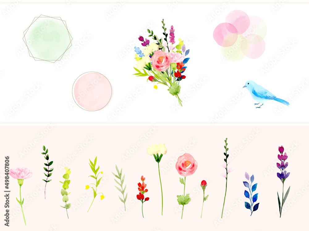 透明水彩で描いた綺麗な花素材とフレームのセット Stock Vector Adobe Stock 透明水彩で描いた綺麗な花素材とフレームのセット Stock Vector Adobe Stock
