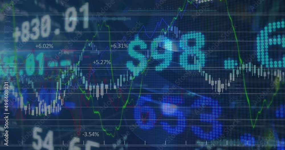 Animation of stock market and financial data processing over light spots Animation of stock market and financial data processing over light spots