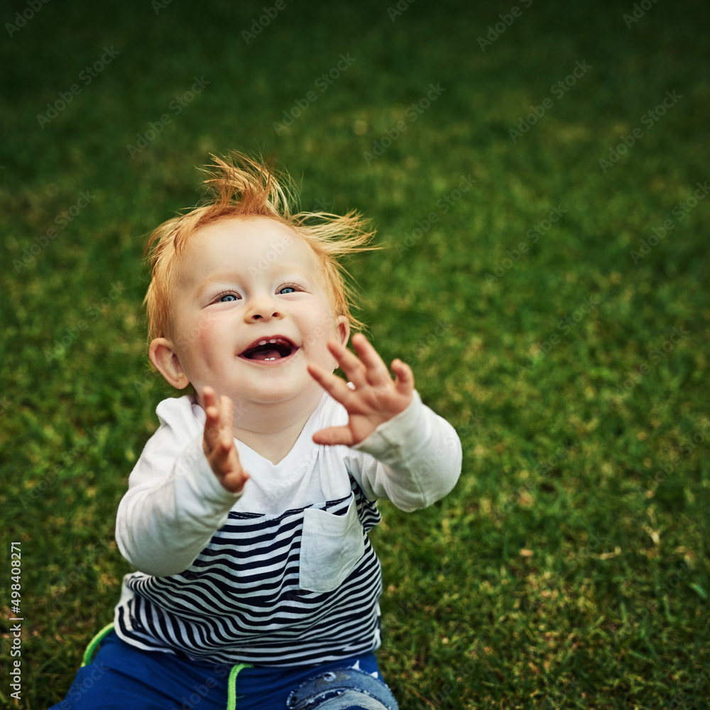 Feeling the joy. Shot of an adorable little boy playing in the backyard. Feeling the joy. Shot of an adorable little boy playing in the backyard.