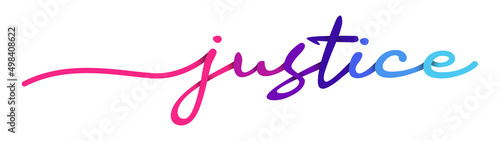 Justice Handwriting Colorful Lettering Calligraphy Banner. Greeting Card Vector Illustration.