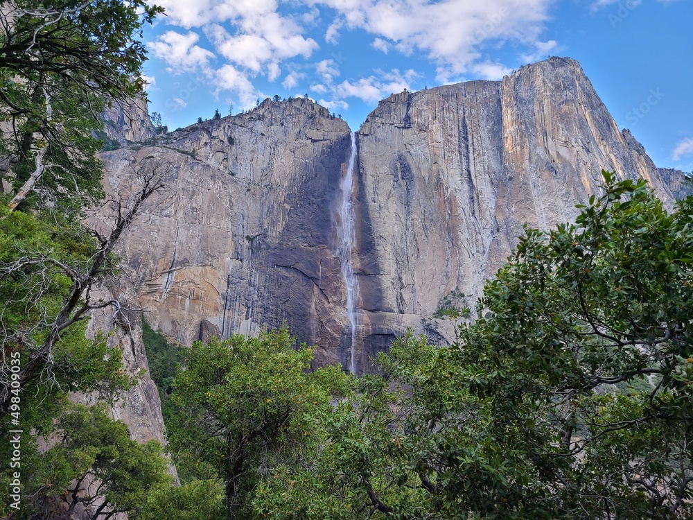 Yosemite Falls reduced to a trickle by early summer in Yosemite National Park, California