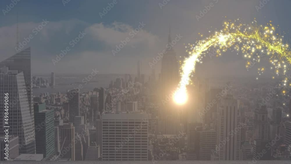 Animation of light trail over cityscape