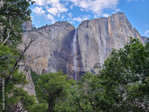 Yosemite Falls reduced to a trickle by early summer in Yosemite National Park, California
