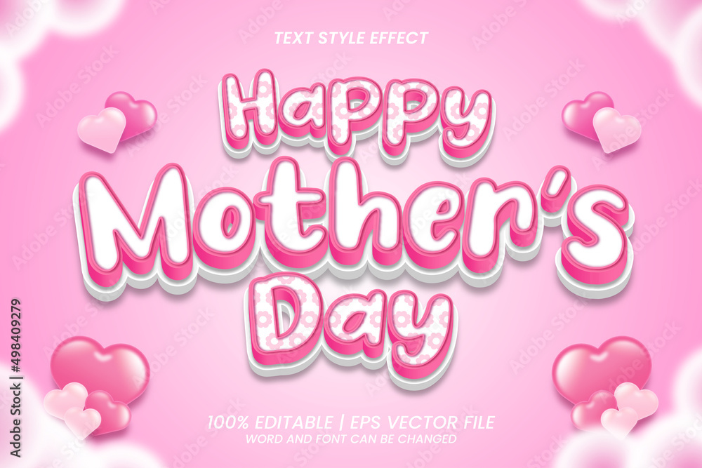 Mother's Day Text Effect Editable 3D Bold Cartoon Style