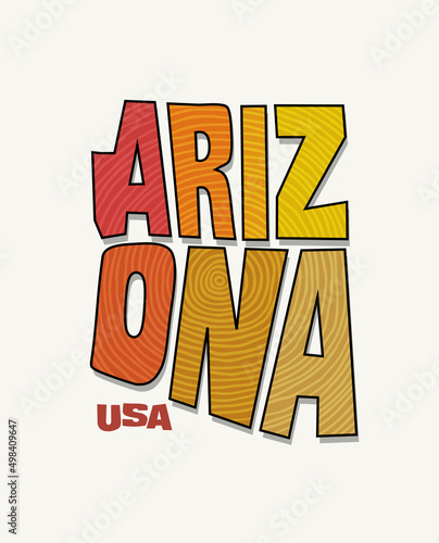 State of Arizona with the name distorted into state shape. Pop art style vector illustration for stickers, t-shirts, posters, social media and print media.