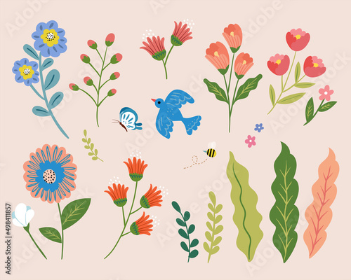 Cute doodle style flower collection