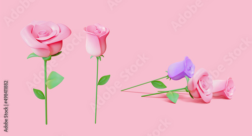 3d cute rose bud element set