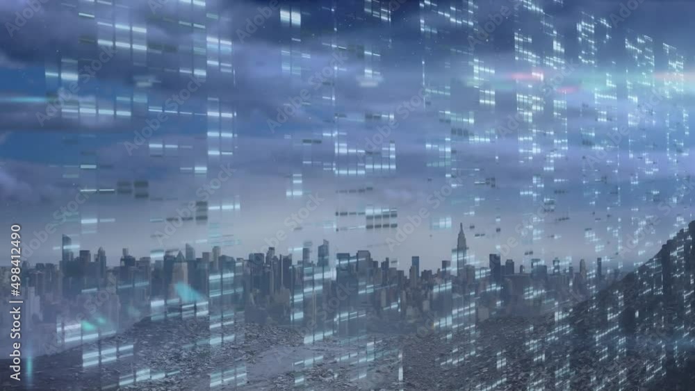 Animation of data processing over blue background