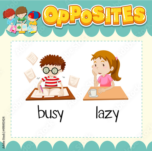 Education word card of English opposites word