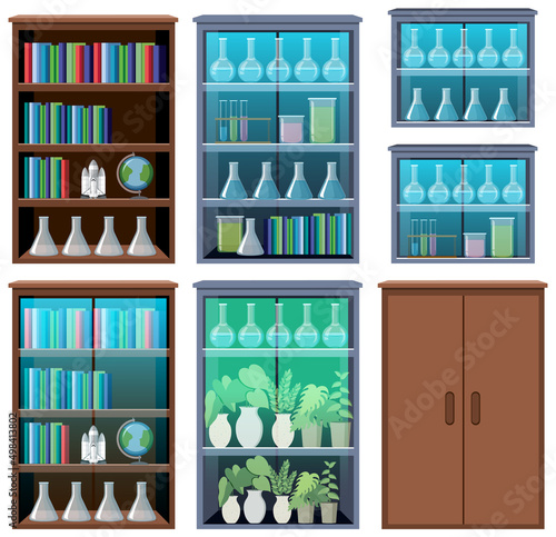 Set of different science shelves