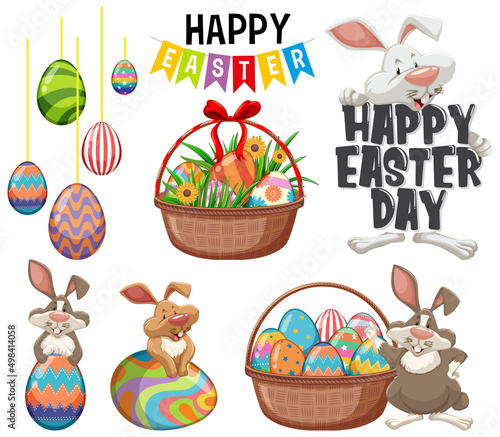 Happy Easter day with bunny and eggs