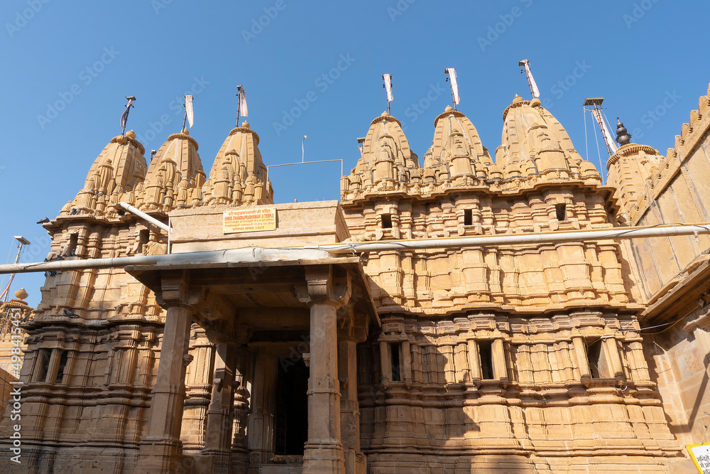 Jaisalmer, Rajasthan, India - October 13, 2019 : Inside view of Jaisalmer Fort or Sonar Quila or Golden Fort, made of yellow sandstone, in the morning light. UNESCO world heritage site at Thar desert.
