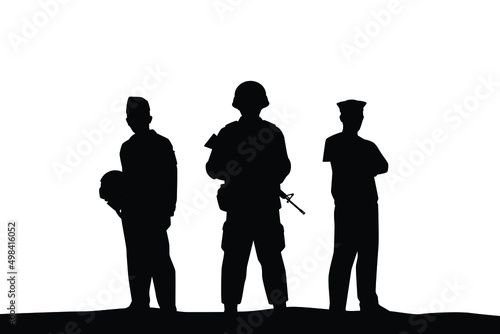 Soldier with army navy and air force silhouette background, people design vector illustration.