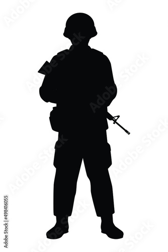 Army soldier silhouette vector illustration on white background, people in black and white for your design.